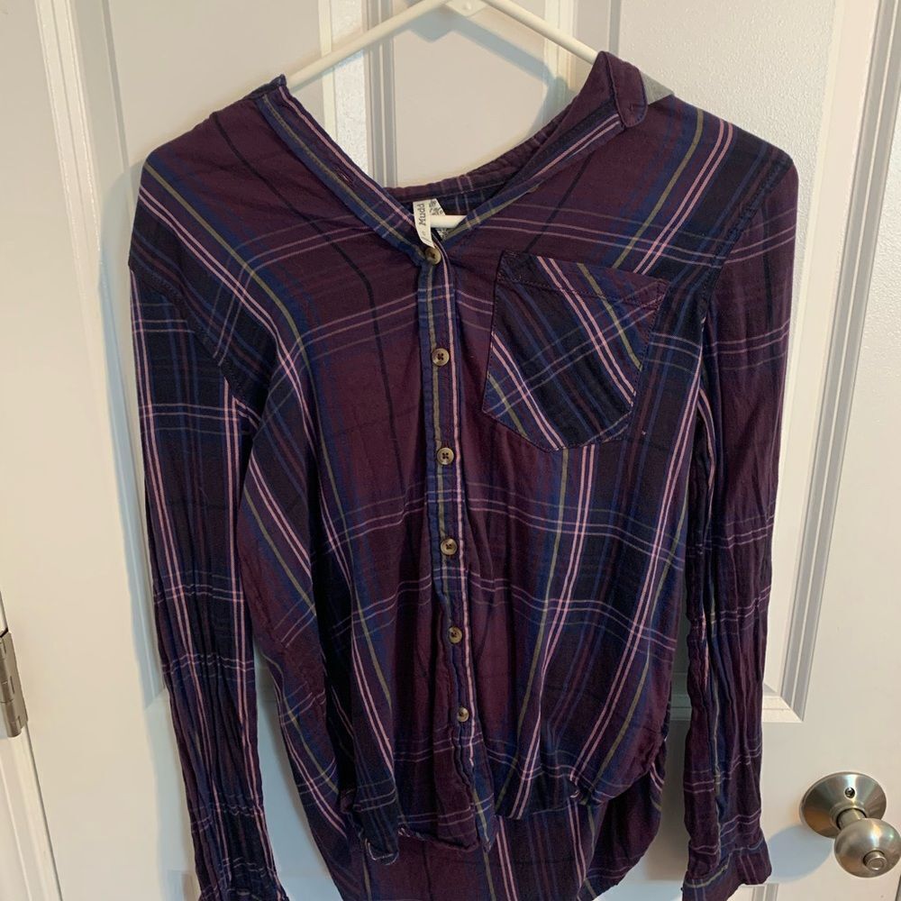 Mudd Size Small Purple Blue Plaid Shirt Hoodie